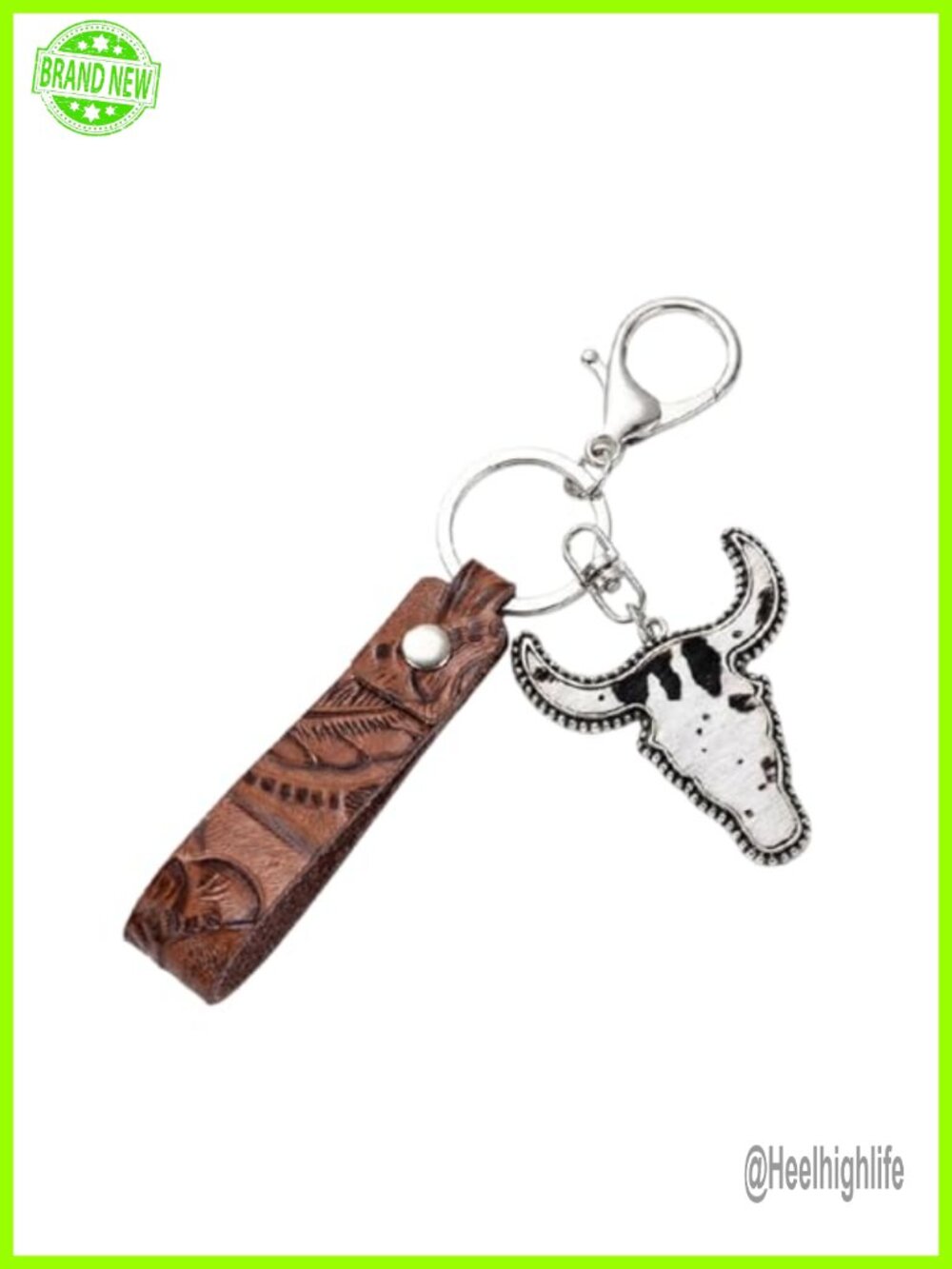 Western Wristlet Keychain PU Leather Cow Print Bag Charm Boho Keyring
